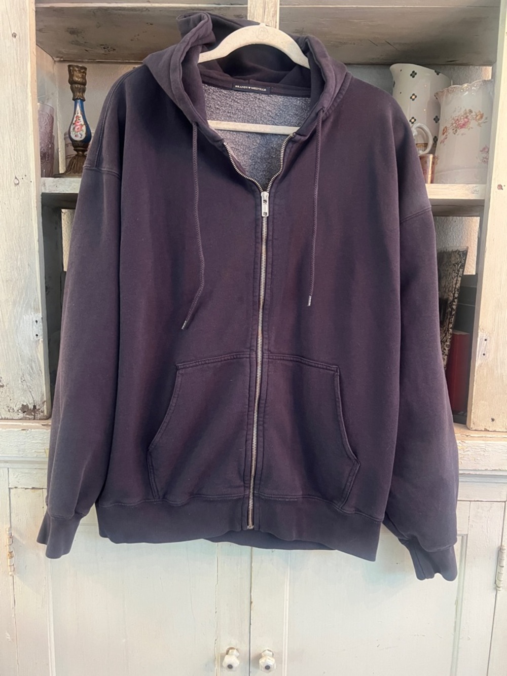 Brandy Melville Navy Blue Zip-Up Hoodie Size Large !!!